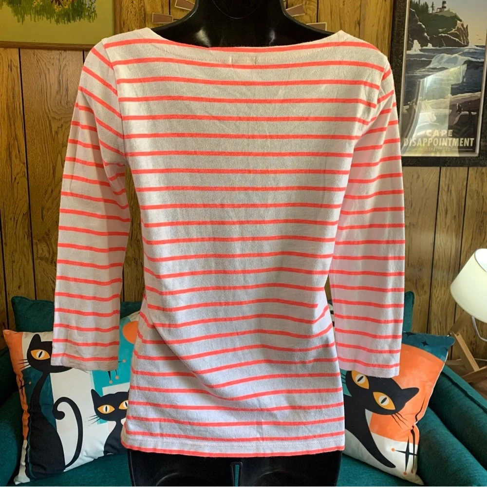 J. Crew 100% Cotton Neon Coral Stripes Top